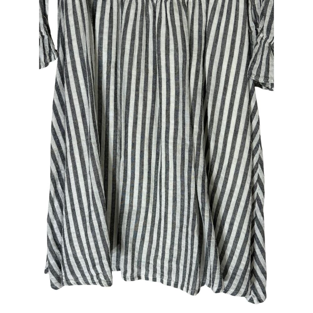Aqua Gray & White Stripe Cotton Square Neck Smocked Lined Peasant Dress Size S - Picture 6 of 8